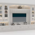 White Modern TV Wall Unit With Storage Cabinets Display Shelves And Decorative Lighting 3d model