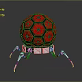 Red Sphere Structure With Hexagonal Patterns Yellow Dots And Mechanical Legs 3d model