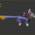 Blue Fantasy Feline Creature With Orange Decorative Tail And Collar Bell Accents