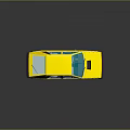 Yellow Classic Sedan With Blue Windows And Black Trim On Reflective Surface