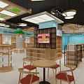 Food Specialty Store Interior With Bright Lighting Blue Walls Green Decor And Wooden Shelves