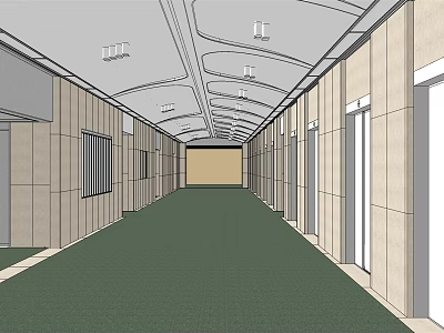 Elevator Corridor Design With Light Colored Walls Green Carpet And Ceiling Lights 3d model