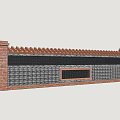 Red Brick Feature Wall With Decorative Top Grid Panel And Gray Brick Pattern 3d model