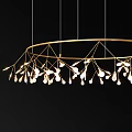 Modern Multi Layered Chandelier With Golden Frame And Hanging Light Bulbs