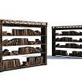 Two Carved Wooden Bookshelves Filled with Stacked Books on Multiple Shelves