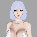 Woman With Light Blue Short Hair Wearing Spaghetti Strap Top And Choker Necklace
