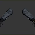 Mechanical Arms With Blue Pants And Metallic Hands On Reflective Floor