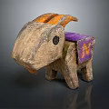 Handcrafted Decorative Wooden Furniture Carved Goat Shaped With Orange Horns Purple Section And Letter N