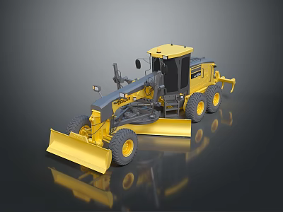 Yellow Motor Grader Construction Machine With Front Blade And Large Wheels Design 3d model