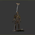 Detailed Medieval Armor Figure Standing With Eagle Ornament Staff On Decorative Base