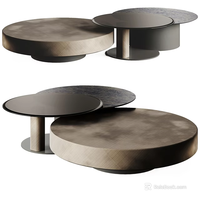 Modern Round Dining Tables With Wooden Tops And Metal Bases Design 3d model 
