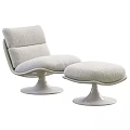 Modern Leather and Sheepskin Accent Chairs with Round Base Ottoman and Throw Blanket