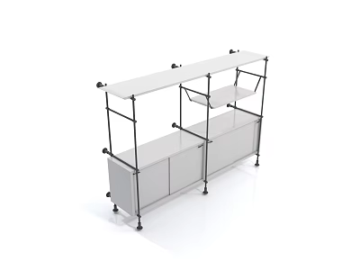 Modern Bookshelf With Metal Frame White Top Multiple Shelves And Storage Cabinets 3d model