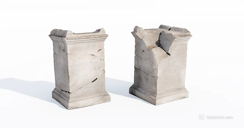 Ancient Ruined Stone Columns With Broken Structure And Cracked Surfaces 3d model