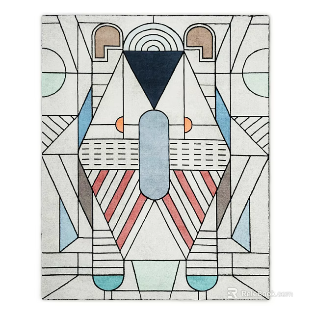 Square Rug With Modern Geometric Patterns Colorful Lines And Abstract Shapes 3d model 