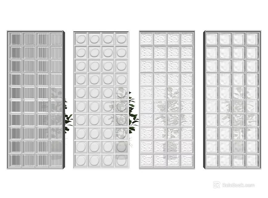 Modern Decorative Glass Room Dividers With Various Patterns And Plants 3d model 