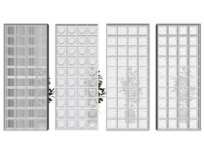Modern Decorative Glass Room Dividers With Various Patterns And Plants 3d model