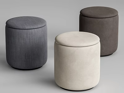 Three Round Upholstered Stools in Different Colors for Modern Home Decor 3d model