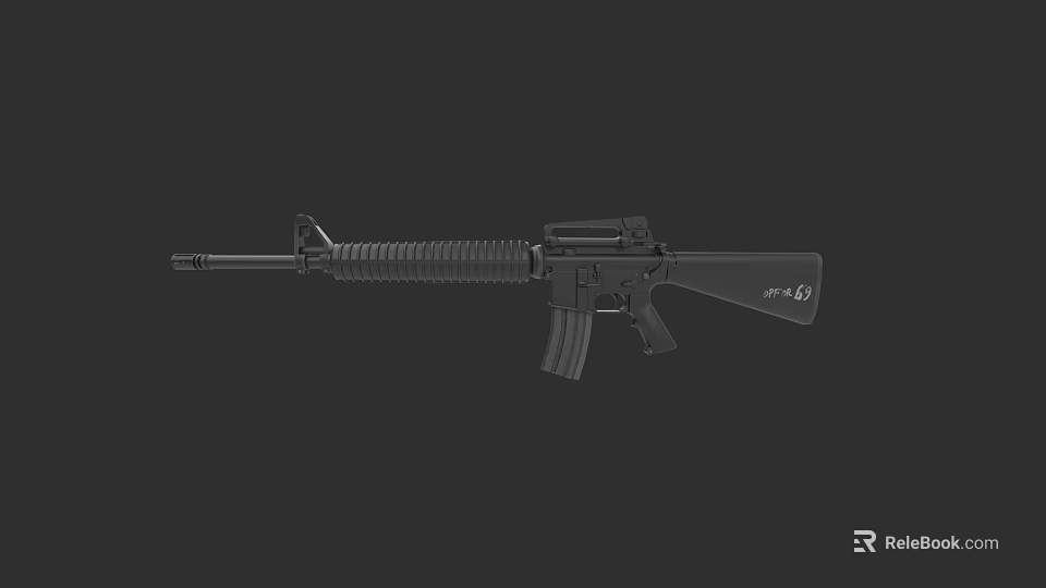 Black Military Style Tactical Rifle With Standard Barrel Magazine And Stock 3d model 