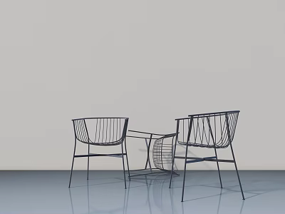 Black Modern Minimalist Lounge Chairs with Wire Frame and Side Table 3d model
