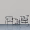 Black Modern Minimalist Lounge Chairs with Wire Frame and Side Table