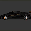 Sleek Dark Gray Supercar With Sporty Exterior Yellow Accents And Rear Spoiler