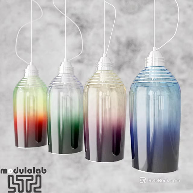 Stylish Transparent Pendant Lights With Vibrant Gradient Colors And Striped Design Hanging In Row 3d model 
