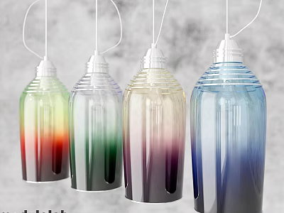 Stylish Transparent Pendant Lights With Vibrant Gradient Colors And Striped Design Hanging In Row 3d model
