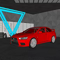 Red Sports Car Displayed With White Neon Triangle Light In Dark Background
