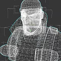 3D Animated Game Character With Black Beanie One Eyepatch Red Scarf And Gray Coat
