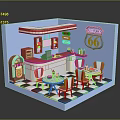 Retro Route 66 Diner Interior With Red Chairs Counter Jukebox And Checkered Floor
