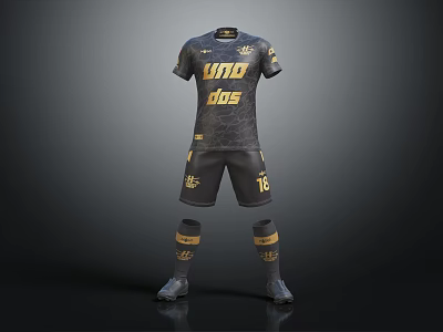 Dark Sports Uniform Set With Gold UNO BOSS Lettering Number 16 Shorts And Socks 3d model