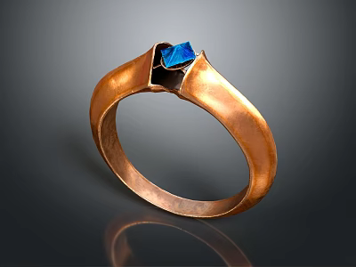Elegant Copper Statement Ring With Square Blue Gemstone And Metallic Band Fashion Jewelry Design 3d model