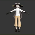 3D Character With Animal Ear Hat White Top Beige Pants Black Gloves Standing Arms Outstretched