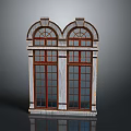 Classic Double Arched Window Furniture With Wooden Frame And Glass Panes