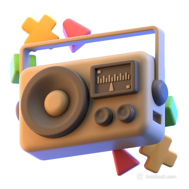 Vibrant Retro Radio Speaker With Colorful Geometric Shapes And Playful Design 3d model 