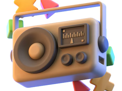 Vibrant Retro Radio Speaker With Colorful Geometric Shapes And Playful Design 3d model