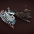 Detailed STROAQUATIC Work Vessel With Deck Equipment Crane Antennas Structure