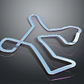 Transparent Blue Curved Airplane Runway Structure on Black Background with Reflective Effect