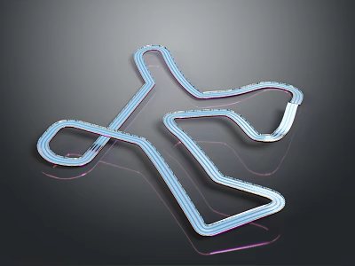 Transparent Blue Curved Airplane Runway Structure on Black Background with Reflective Effect 3d model