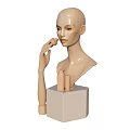 Mannequin Head Shoulder Display With Hand And Cosmetic Bottles On Square Base