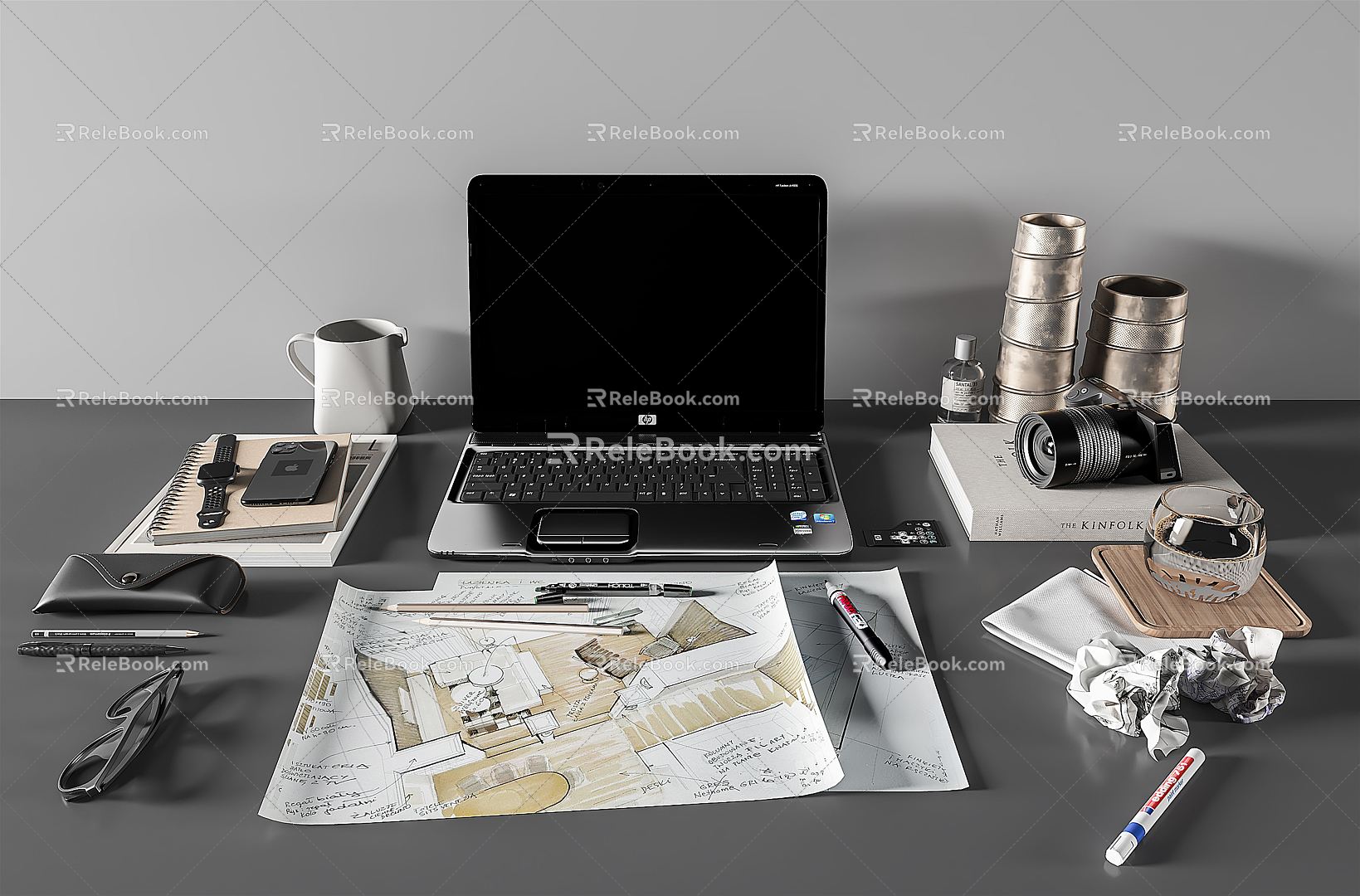 Modern Laptop Office Tools 3d model