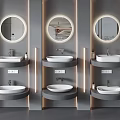 Modern Bathroom Design With Illuminated Round Mirrors And Wall Mounted Washbasins
