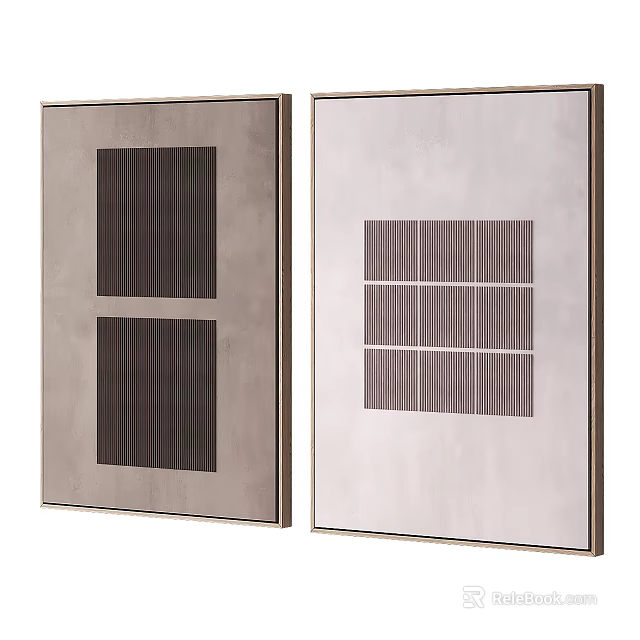 Modern Framed Abstract Paintings With Striped Patterns Grid Designs Light Gray Background And Dark Lines 3d model
