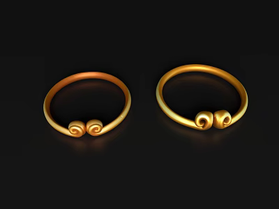 Golden Decorative Ornament Set Featuring Two Rings with Curled Designs 3d model