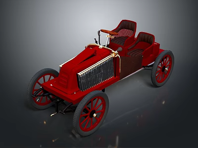 Red Vintage Open Top Classic Car With Leather Seats And Spoked Wheels 3d model