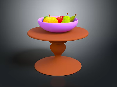 Fresh Colorful Fruits Placed in Pink Bowl on Brown Round Table 3d model