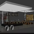 Chinese Style Exhibition Reception Desk With Hanging Lanterns And Ceramic Vases