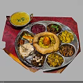 Authentic Indian Thali Platter Featuring Assorted Curries Rice Dal Vegetables And Pickles