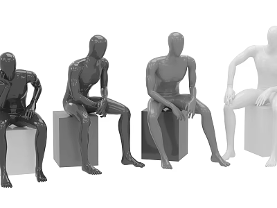 Human Mannequins In Sitting Poses With Different Colors On Cube Pedestals 3d model
